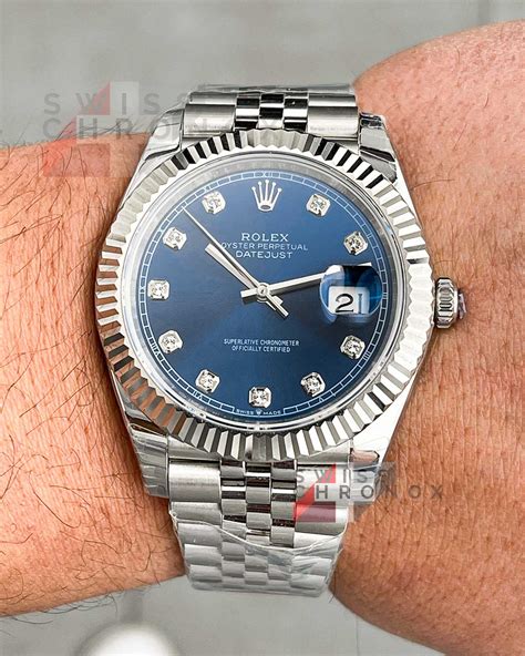 rolex datejust blue dial 41 mm|rolex datejust 41 diamond numbers.